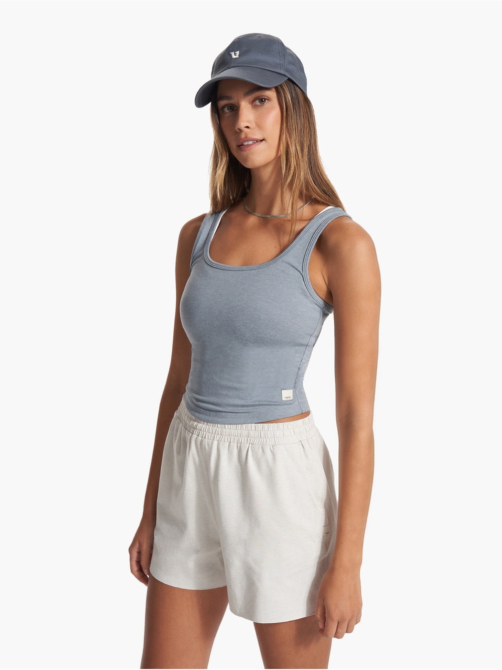 Vuori Halo Essential Tank Flint Heather -Scoop Neck Tank Crop Top